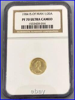 1984 ISLE OF MAN Gold Proof 1/20 Angel. NGC PF 70 TOP POP? . POP ONLY 41