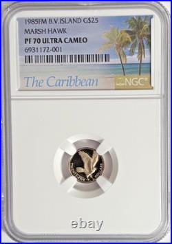 1985FM BVI $25 Gold Marsh Hawk NGC PF70 Ultra Cameo Mintage 1,294 POP 3