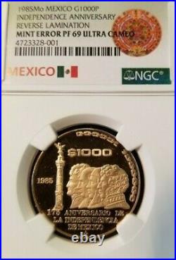 1985 Mexico Gold 1000 Pesos Independence Anniv Ngc Pf 69 Ultra Cameo Mint Error