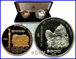 1985 Proof Coinage of Mexico $1000 Gold & $500 Silver Original Box/COA BG112
