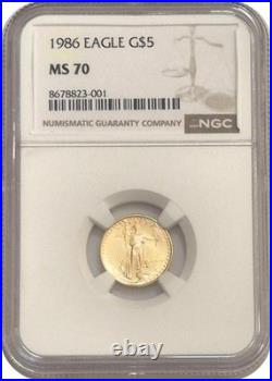 1986 1/10 American Gold Eagle $5 Coin NGC MS70