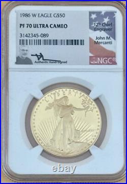 1986 $50 Gold Eagle Ngc Pf70 Ultra Cameo Signed By John Mercanti
