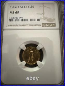 1986 $5 Gold American Eagle 1/10oz NGC MS69.9167 Fine 1986 $5 Gold American Eagle 1/10oz NGC MS69.9167 Fine