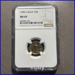 1986 American Eagle $5 Gold Coin MS69 NGC 1/10 Ounce Fine Gold