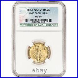1986 American Gold Eagle 1/4 oz $10 NGC MS69 First Year of Issue