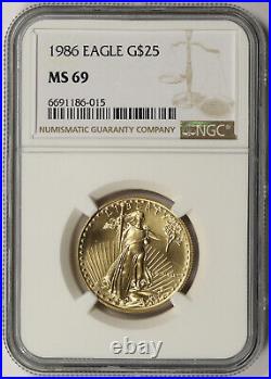 1986 American Gold Eagle $25 Half-Ounce MS 69 NGC 1/2 oz