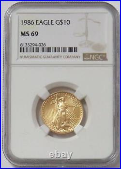 1986 Gold $10 American Eagle 1/4 Oz Ngc Mint State 69