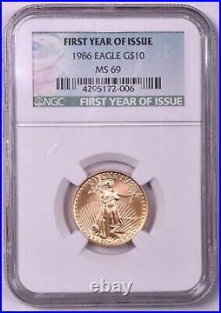 1986 Gold American Eagle 1/4 oz $10 NGC MS69 First Year Of Issue