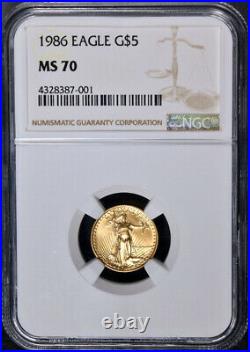 1986 Gold American Eagle $5 NGC MS70 Brown Label