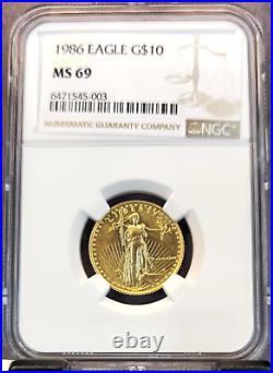 1986 Gold Eagle 10 Dollars Ngc Ms 69 Beautiful Gem First Year