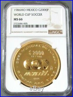 1986 Mo Gold Mexico 964 Minted 2 Oz 2000 Pesos World Cup Soccer Games Ngc Ms 66