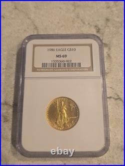 1986 US 1/4 oz Gold American Eagle $10 NGC MS 69 UNC GEM