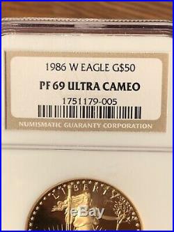 1986 W $50 American Gold Eagle NGC PF69 Tan Label. 9999 Fine G$50