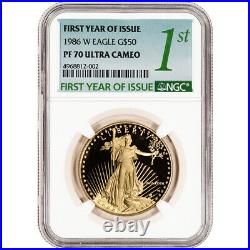 1986-W American Gold Eagle Proof 1 oz $50 NGC PF70 UCAM First Year Issue Label