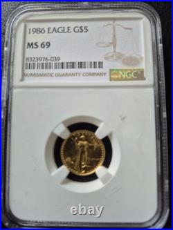 1986-p Ms69 $5 Gold American Eagle G Roman Numeral Date
