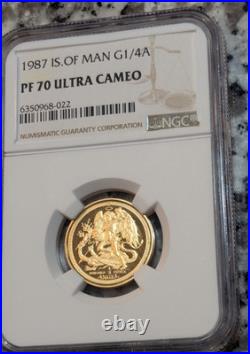 1987 1/4 Oz Gold Isle of Man Angel PF70 PF-70 NGC Ultra Cameo
