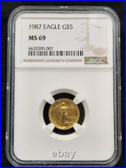 1987 $5 1/10 oz Gold Eagle NGC MS 69 #1792