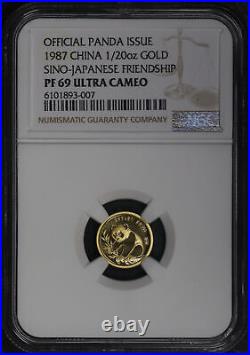 1987 China Gold Sino Japanese Friendship Panda Issue 1/20 oz NGC PF-69 UC