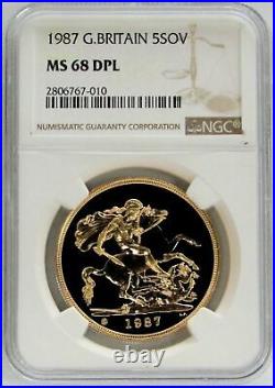 1987 Gold Great Britain 5 Pounds St George Coin Ngc Mint State 69 Deep Prooflike