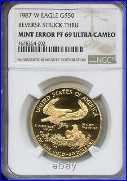 1987 W $50 Gold Eagle NGC Mint Error PF69 UCAM Reverse Struck Thru