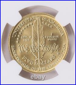 1987-W U. S. Constitution Bicentennial Gold $5 NGC MS70