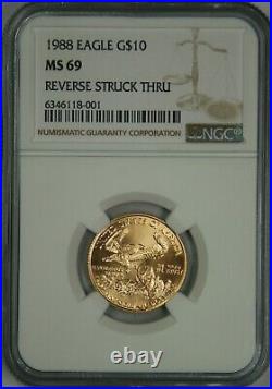 1988 $10 Quarter Ounce Gold Eagle NGC MS69 Reverse Struck Through