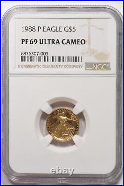 1988-P $5 1/10oz Gold Eagle PROOF NGC PF69 UC NG1808
