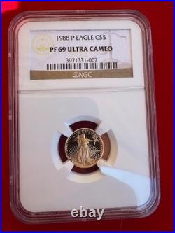 1988 P $5, AMERICAN GOLD EAGLE 1/10 oz NGC -PF69 Ultra Cameo- Spot Gold $3350
