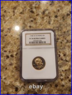 1988-W Olympics $5 Gold 1/4 oz Proof Coin PF-70 ULTRA CAMEO NGC