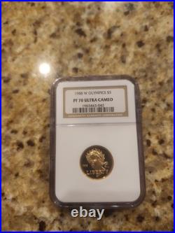 1988-W Olympics $5 Gold 1/4 oz Proof Coin PF-70 ULTRA CAMEO NGC