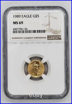1989 1/10 oz Gold American Eagle 5$ Bullion Gold Coin NGC MS 69