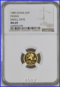 1989 1/20 oz Gold China Panda Small Date NGC MS69
