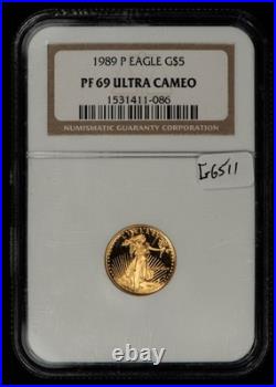 1989-P $5 1/10 oz Gold American Eagle Proof Coin NGC PF 69 Ultra Cameo- G6511