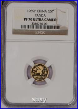 1989-P Gold Panda 1/20 oz. 5 Yuan NGC PF70 UC. Pop only 10 coins