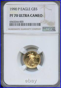 1990 P Gold $5 Eagle NGC PF70 Ultra Cameo