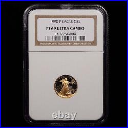 1990-P PROOF 1/10oz Gold Eagle $5 NGC GRADED PF69 ULTRA CAMEO VINTAGE HOLDER