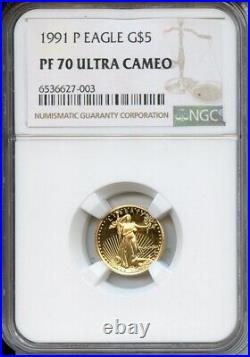 1991 P Gold $5 Eagle NGC PF70 Ultra Cameo