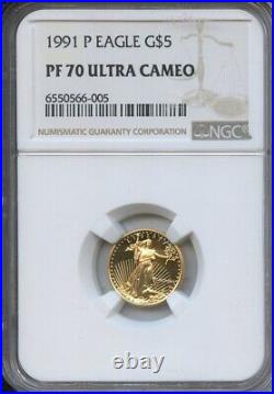 1991 P Gold $5 Eagle NGC PF70 Ultra Cameo