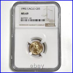 1992 $5 American Gold Eagle 1/10th Oz NGC MS69 Fine Gold US Key Date Coin