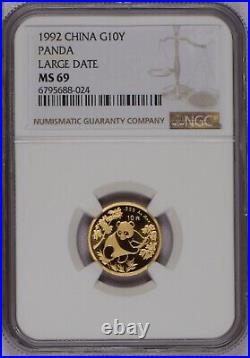 1992 Gold Panda 1/10 oz. 10 Yuan Large Date NGC MS69. Free shipping