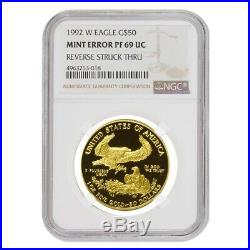 1992 W 1 oz $50 Proof Gold American Eagle NGC PF 69 UCAM Mint Error Rev Struck