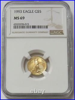 1993 Gold American Eagle $5 Coin 1/10 Oz Ngc Mint State 69