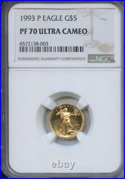 1993 P Gold $5 Eagle NGC PF70 Ultra Cameo