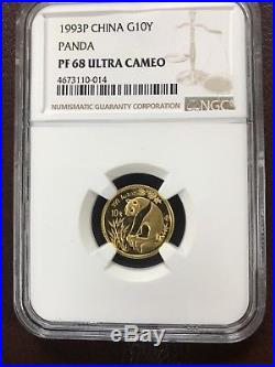 1993 Panda 1/10oz gold coin proof NGC PF68 Ultra Cameo