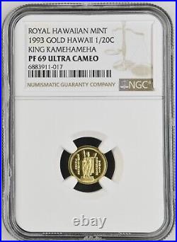 1993 Royal Hawaiian Mint Proof Gold 1/20C. KAMEHAMEHA SOVEREIGN HAWAII. PF 69