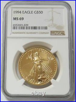 1994 Gold American Eagle $50 Coin 1 Oz Ngc Mint State 69