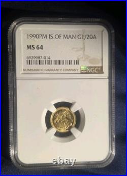 1994 PM GOLD ISLE OF MAN 1/20 OZ ANGEL COIN NGC MINT STATE 64 Only 1 Higher