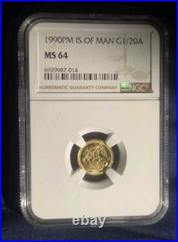1994 PM GOLD ISLE OF MAN 1/20 OZ ANGEL COIN NGC MINT STATE 64 Only 1 Higher