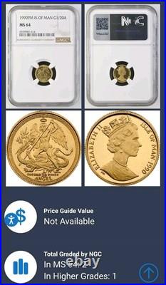 1994 PM GOLD ISLE OF MAN 1/20 OZ ANGEL COIN NGC MINT STATE 64 Only 1 Higher