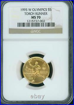 1995-w $5 Gold Olympics Torch Runner Ngc Ms70 Ms-70
